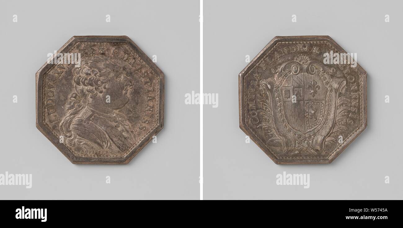 Louis XVI, roi de France, de l'argent Médaille octogonale. A l'avant : le buste de l'homme à l'intérieur de l'intérieur. Inverse : armoiries dans un cercle, Wallonie, Flandre, Louis XVI (Roi de France), Benjamin Duvivier, Paris, 1785, de l'argent (métal), frappant (métallurgie), l 3,4 cm × 3,4 cm × w w 16,49 Banque D'Images