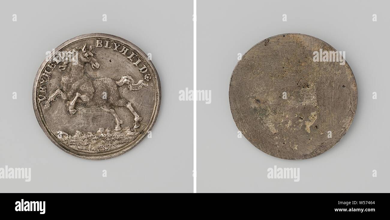 Révolution de 1795, Médaille d'unilatérales. Avers : cheval au galop à gauche dans un contour. Inverse : en blanc., Pays-Bas, République batave, anonyme, 1795, de l'argent (métal), fondation, d 3,7 cm × W 10,10 Banque D'Images