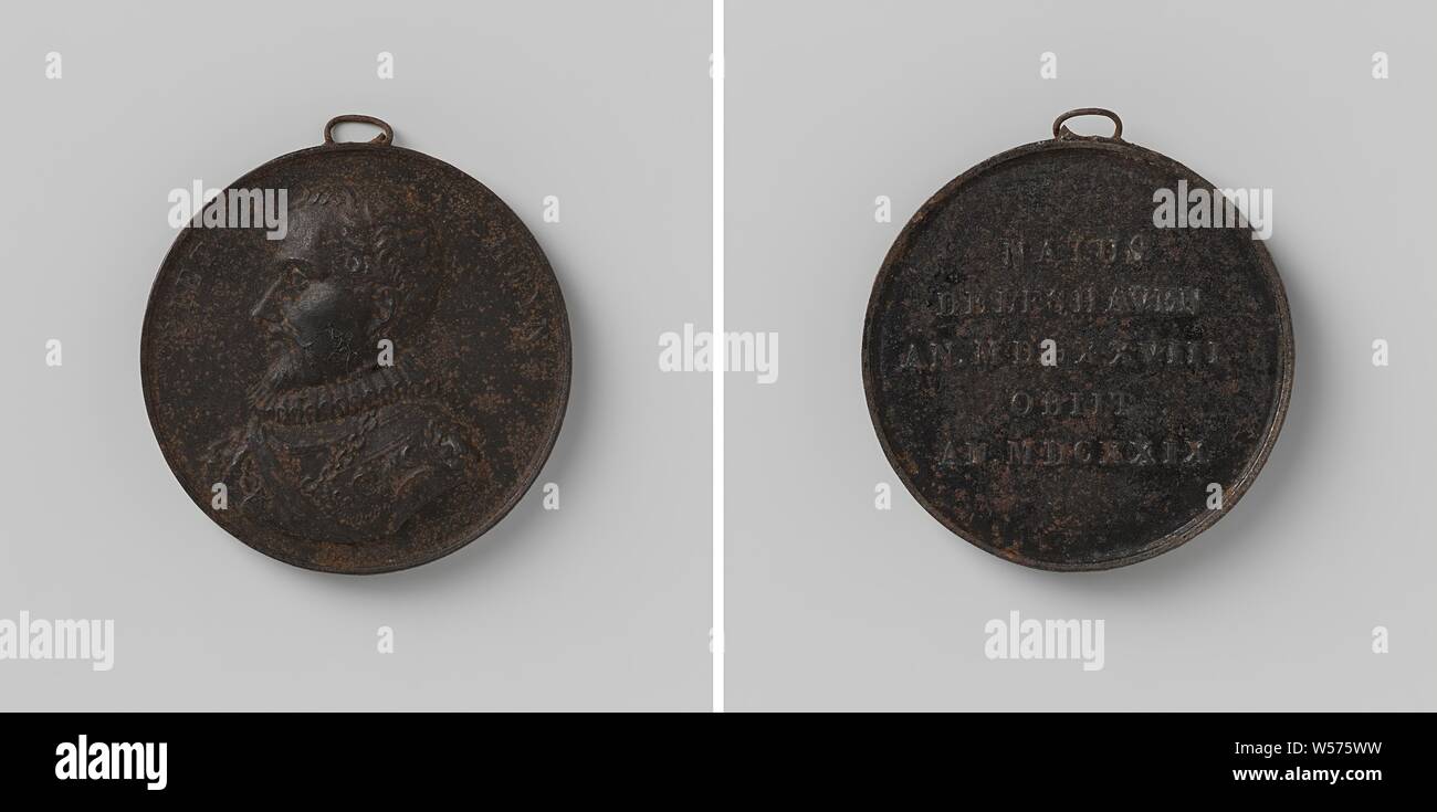 La mort de Piet Hein pour Dunkerque, médaille de fer, transport, Œil. A l'avant : le buste de l'homme à l'intérieur de l'intérieur. Inverse : inscription, Dunkerque, Pieter Pietersz. Heyn, Jean Henri Simon, Bruxelles, 1816 - 1834, le fer (métal), frappant (métallurgie), l 4,9 cm × 4.6 cm × w w 49,33 Banque D'Images