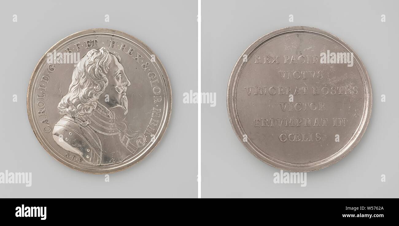 La décapitation de Charles Ier d'Angleterre, médaille d'argent. A l'avant : le buste de l'homme à l'intérieur de l'intérieur. Inverse : inscription, Charles Ier (Roi d'Angleterre), Norbert Roettiers, Londres, 1684 - 1690, de l'argent (métal), frappant (métallurgie), d 6 cm × W 68,28 Banque D'Images