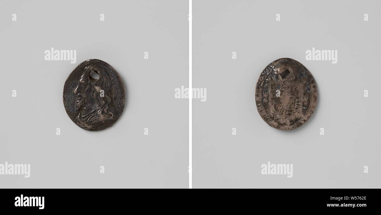 Charles I d'Angleterre, de l'argent médaille ovale. A l'avant : le buste de l'homme. Inverse : armoiries dans un cercle, Charles I (Roi d'Angleterre), anonyme, 1649, de l'argent (métal), frappant (métallurgie), l 1,2 cm × 1.1 cm × w w 0,85 Banque D'Images