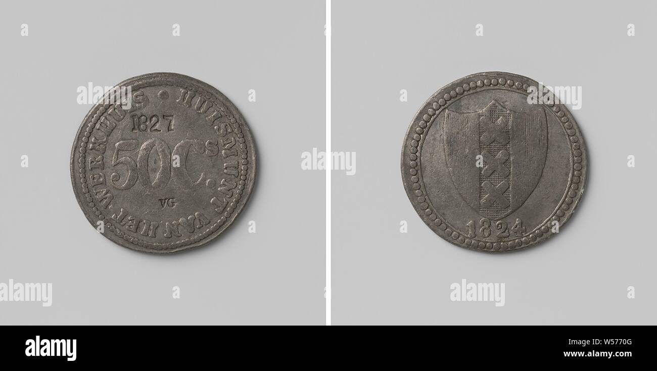 Werkhuis A Amsterdam Chambre De Monnaie Pour La Valeur De 50 Cents Avec Stamp Vg Avers Indication De La Valeur Au Sein De L Inscription Et Pearl Rim Knock Ci Dessous Numero 50