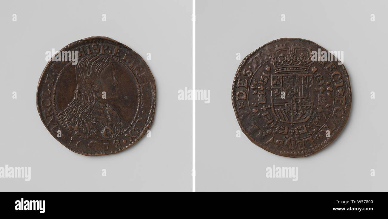 Charles II, roi d'Espagne, comptés par jeton ordonnance du Conseil des Finances, jeton en cuivre. A l'avant : le buste de l'homme à l'intérieur de l'intérieur. Verso : blason couronné, suspendu à l'ordre de la Toison d'dans circonférence, Charles II (Roi d'Espagne), Conseil des Finances, anonyme, Bruxelles, 1678, cuivre (métal), frappant (métallurgie), d 3,1 cm × W 5,92 Banque D'Images