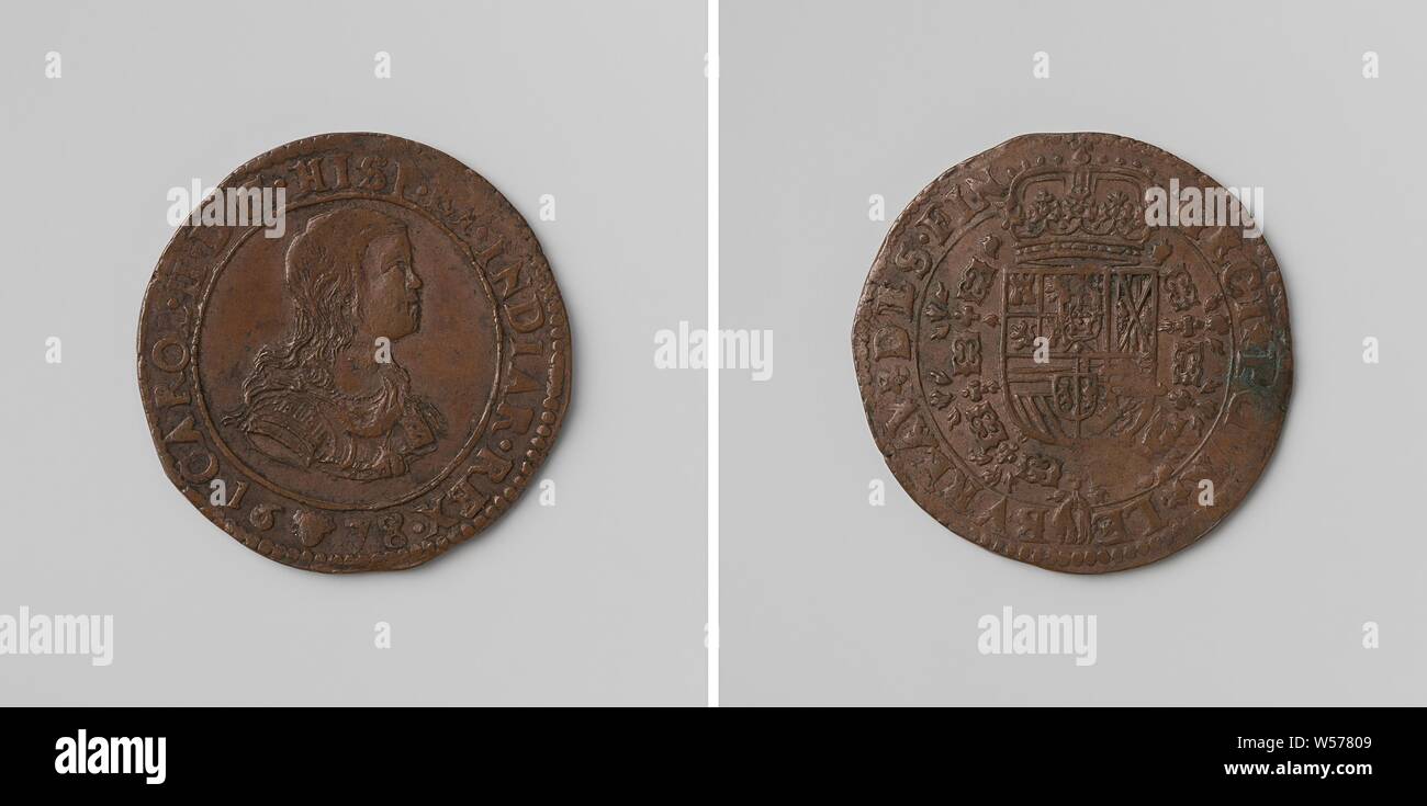Charles II, roi d'Espagne, comptés par jeton ordonnance du Conseil des Finances, jeton en cuivre. A l'avant : le buste de l'homme à l'intérieur de l'intérieur. Verso : blason couronné, suspendu à l'ordre de la Toison d'dans circonférence, Charles II (Roi d'Espagne), Conseil des Finances, anonyme, Bruxelles, 1678, cuivre (métal), frappant (métallurgie), d 3 cm × w 6.19 Banque D'Images