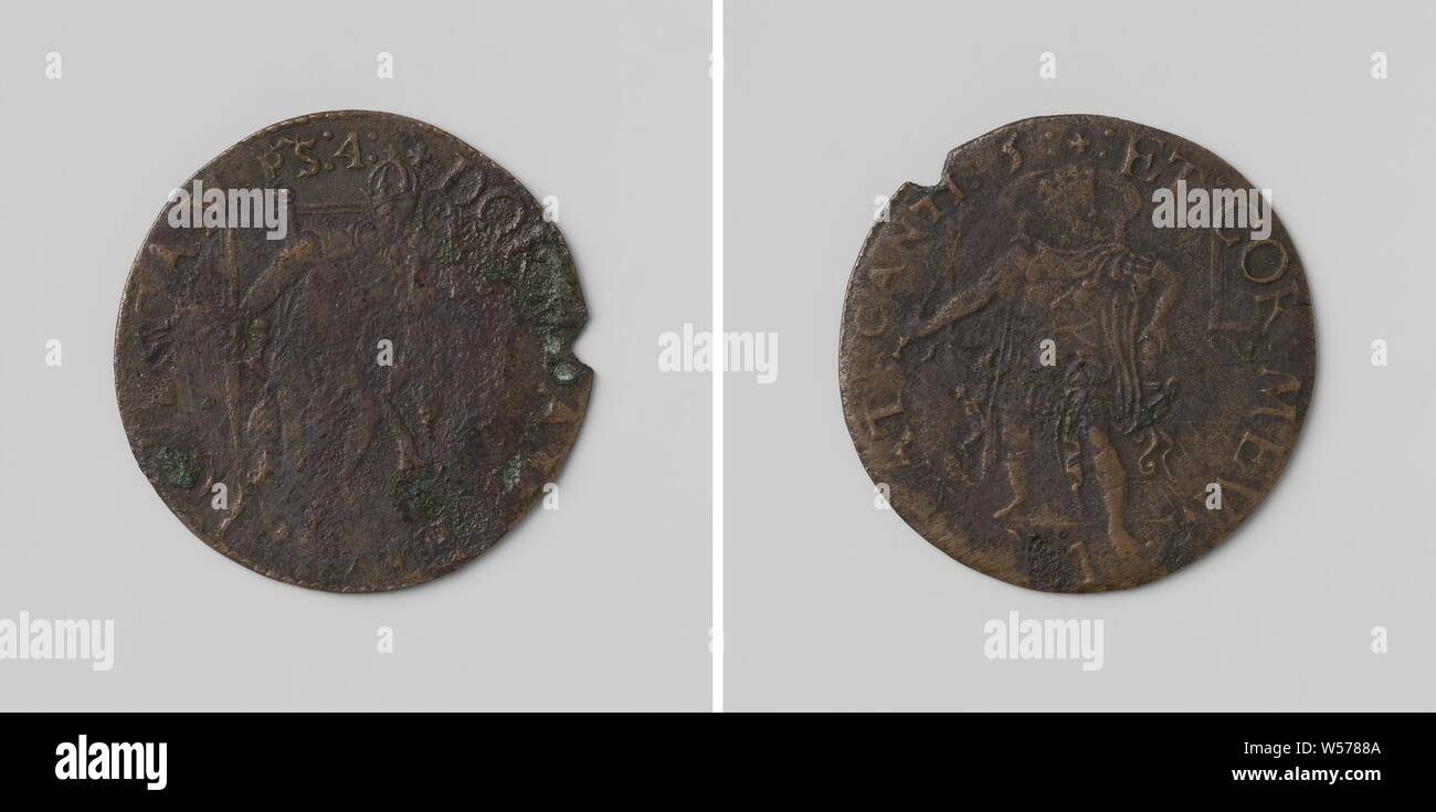 Vigilance de Charles V, l'empereur allemand, médaille de cuivre. A l'avant : portrait de Charles V, à l'épée en main droite dormir sur du président dans une inscription. Inverse : portrait de Charles V, avec sceptre en main droite passée d'une chaise à l'intérieur d'un couvercle, Charles V de Habsbourg (l'empereur allemand et Roi d'Espagne), anonyme, 1544, cuivre (métal), frappant (métallurgie), d 2,8 cm × w 3.58 Banque D'Images