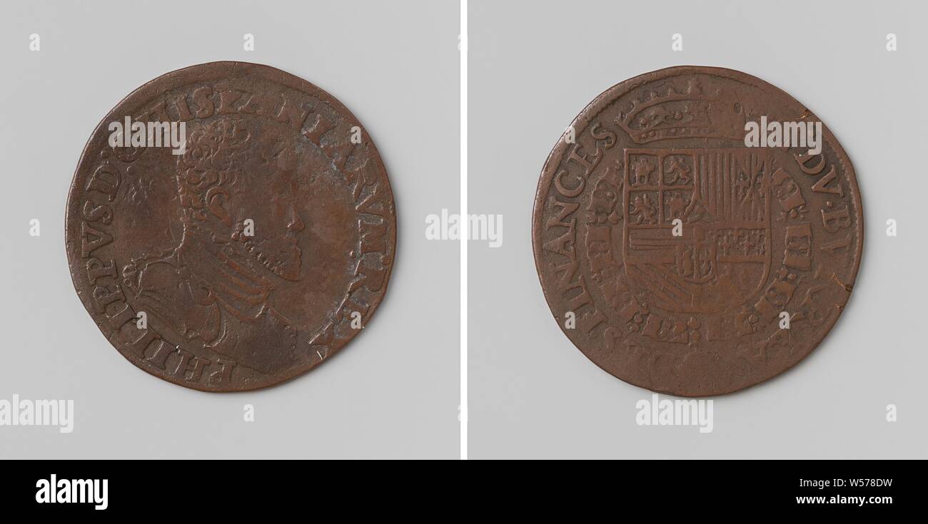 Philippe II, roi d'Espagne, calcul de la médaille du Conseil Supérieur des Finances, médaille d'avant : le buste de l'homme à l'intérieur de l'intérieur. Inverse : blason couronné, suspendu à l'ordre de la Toison d'or dans le wrap, Philippe II (Roi d'Espagne), Conseil des Finances, anonyme, 1556, de l'argent (métal), frappant (métallurgie), d 2,9 cm × W 4,83 Banque D'Images