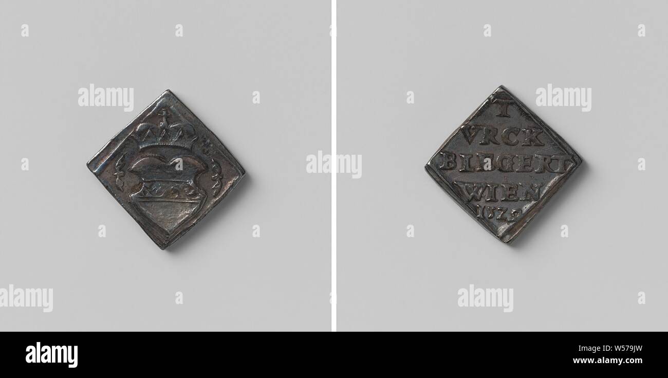 Siège de Vienne par les Turcs, d'urgence en forme de diamant de monnaie. Avers : blason couronné entre les fleurons. Inverse : inscription, Vienne, anonyme, 1529, de l'argent (métal), frappant (métallurgie), h 1,6 cm × w 1,6 cm × 0,2 cm t × W 2,81 Banque D'Images
