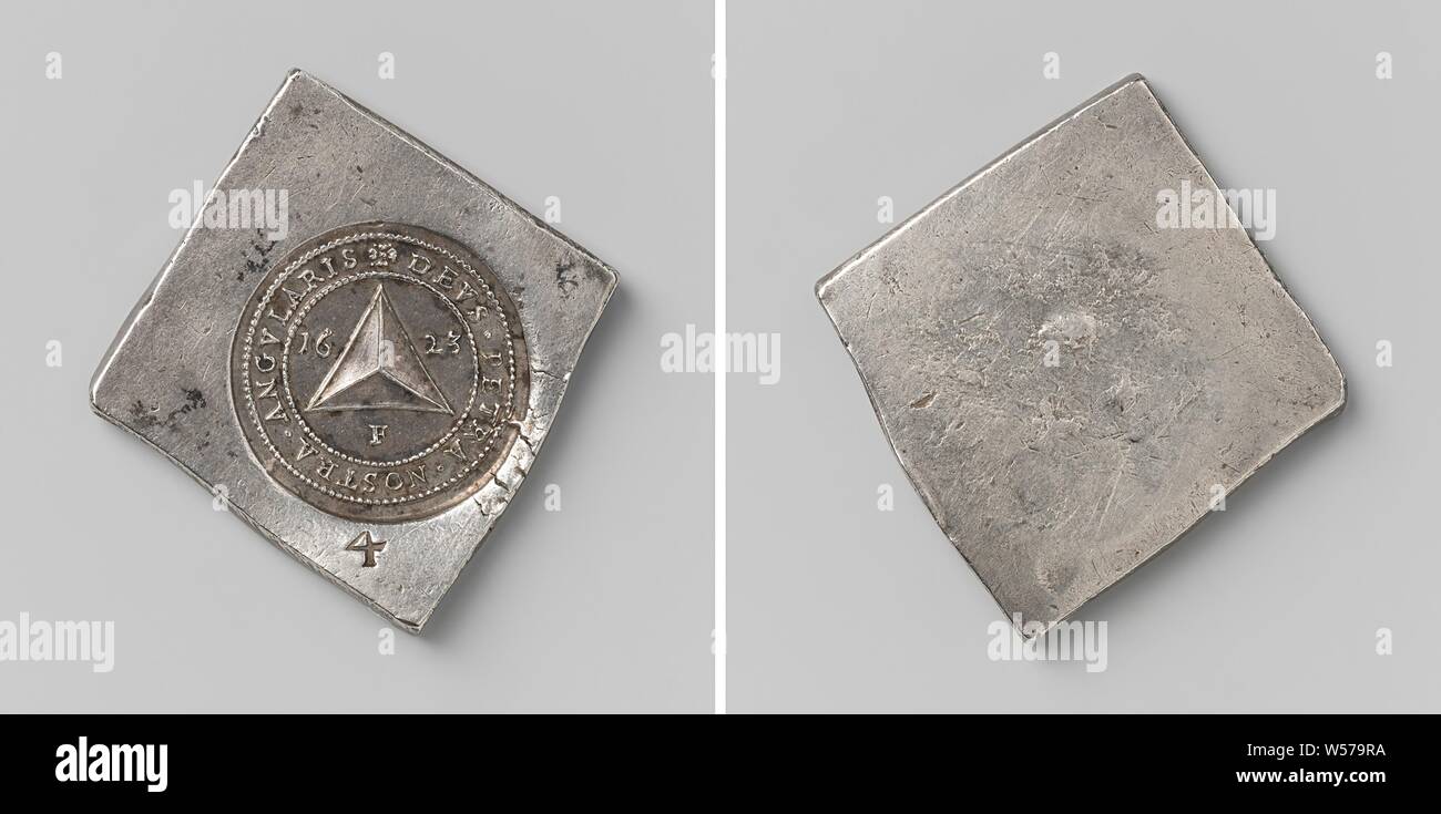 Service d'urgence de quatre unités, siège de Franckenthal par Verdugo, unilatéral, monnaie d'urgence en forme de diamant. A l'avant : deux timbres, ci-dessus : pierre angulaire entre les années au-dessus de la lettre F dans l'inscription, ci-dessous : estampillé : numéro 4. Inverse : blank, Frankenthal, anonyme, 1623, de l'argent (métal), frappant (métallurgie), h 4,2 cm × 3,9 cm × w w 28,50 Banque D'Images
