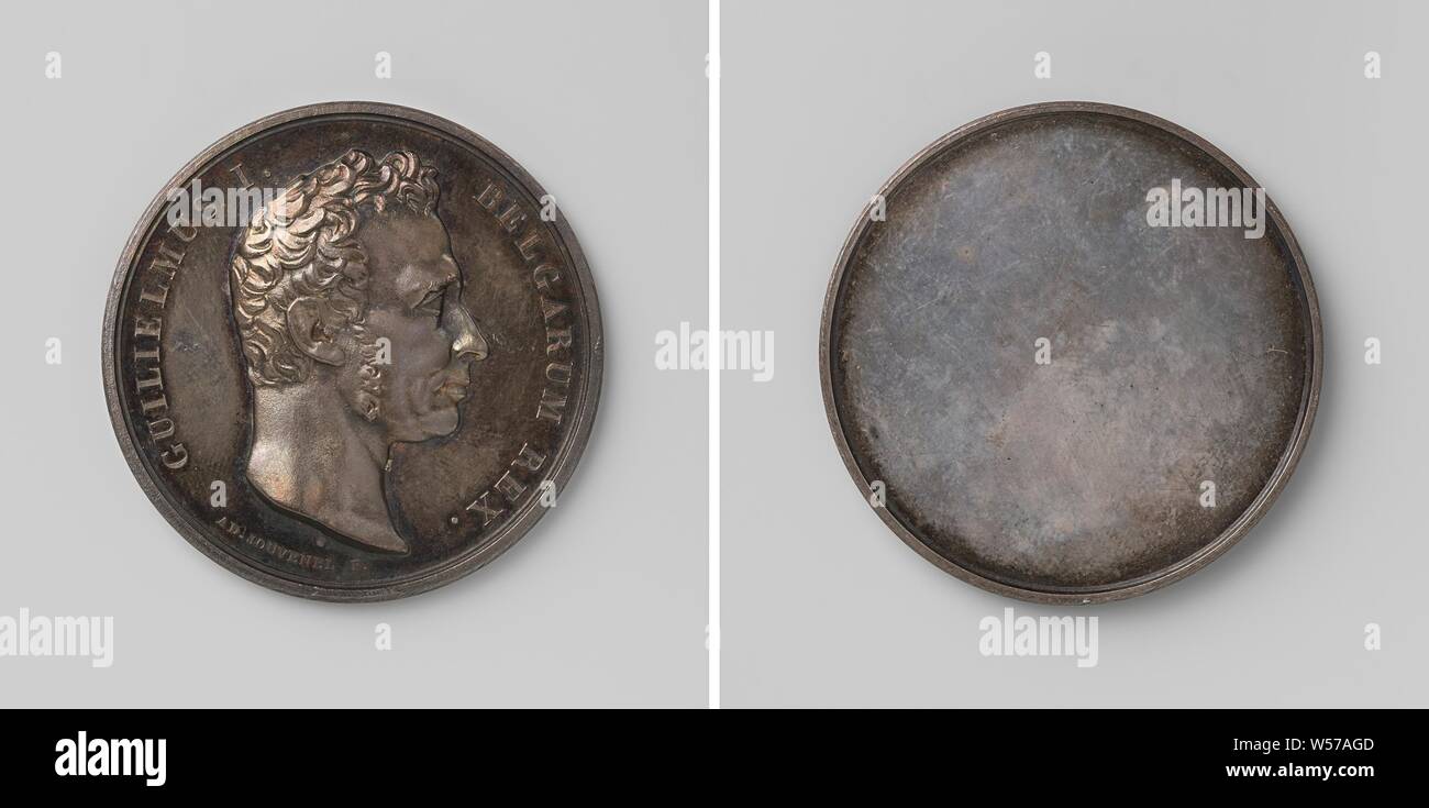 William I, Roi des Pays-Bas, médaille d'argent. A l'avant : le buste de l'homme à l'intérieur de l'intérieur. Inverse : vierge, Willem Frederik I (Roi des Pays-Bas), Adolphe Jouvenel, Bruxelles, 1819, de l'argent (métal), frappant (métallurgie), d 4,4 cm × W 30,87 Banque D'Images