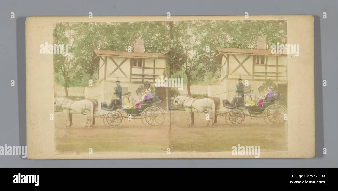 En compagnie d'un panier avec les chevaux en face de la maison, anonyme, 1855 - 1880 Banque D'Images