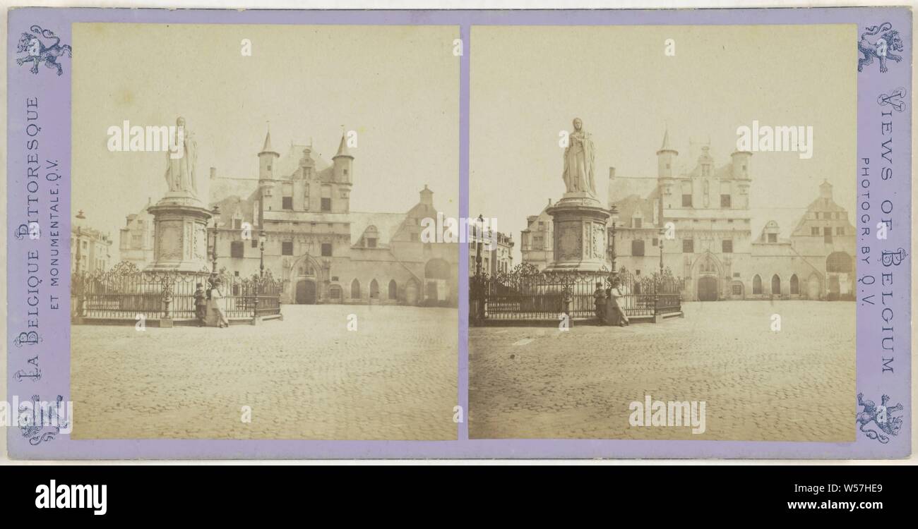 Malines, La Halle et la statue de Marguerite d'Autriche, tante de Charles Quint et fille de l'empereur Maximilien, (par Tuerlinck), Jules Queval, 1860 - 1880 Banque D'Images