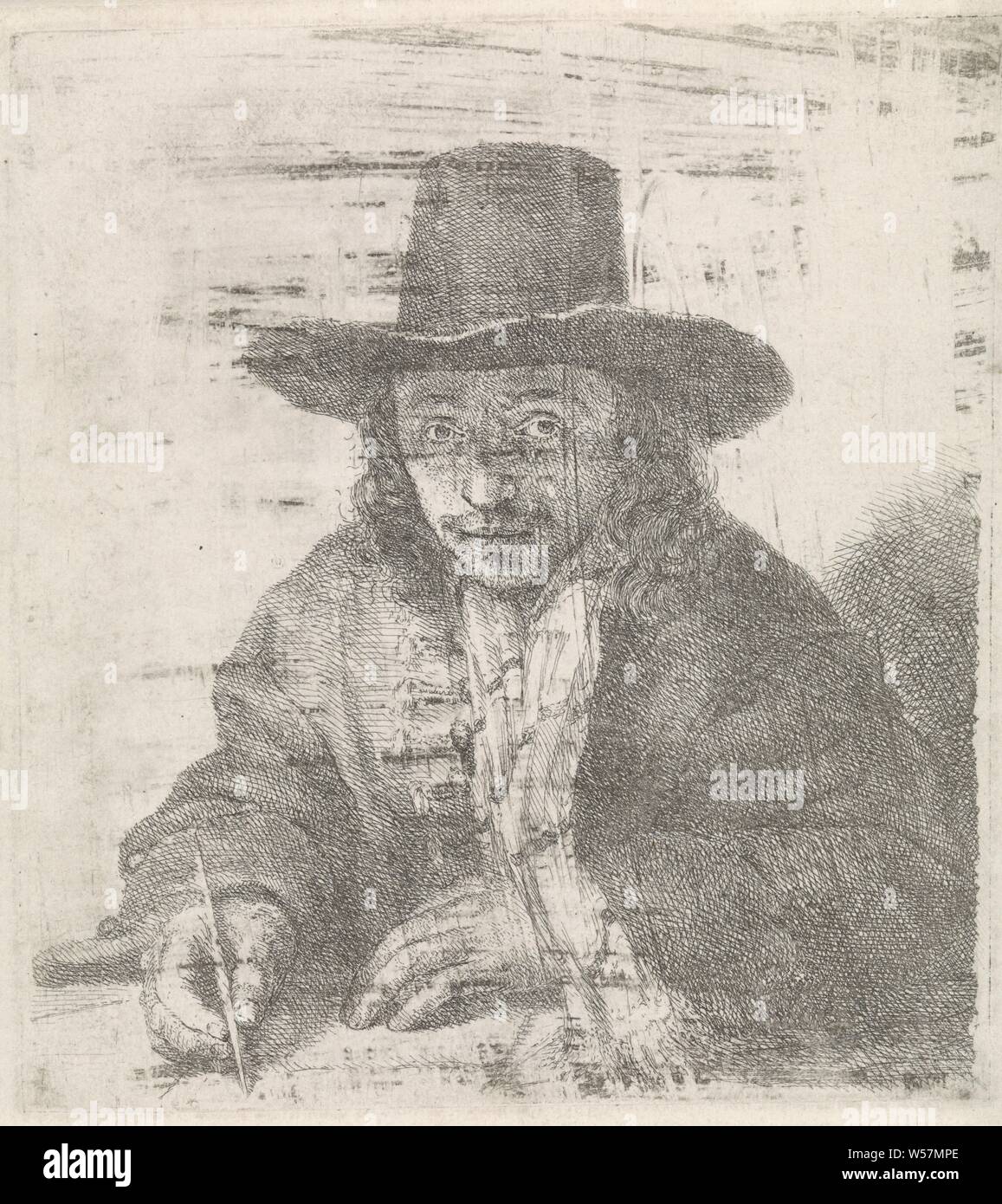 Auto-portrait de Johannes Lutma, dessin, portrait, auto-portrait de l'artiste (peinture, arts graphiques), Johannes Lutma (1624-1689), Amsterdam, 1643 - 1689, le papier, gravure, h 147 mm × W 132 mm Banque D'Images