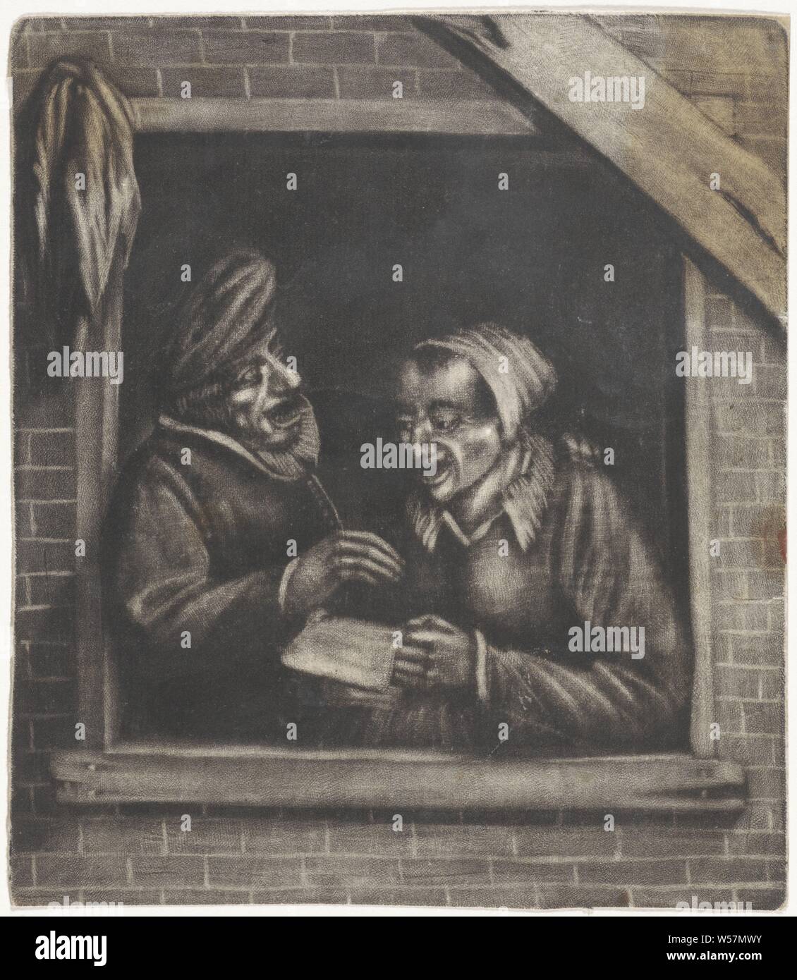 Chanter l'homme et la femme dans une fenêtre, chanter des berceuses, anonyme, 1650 - 1800, papier, h 158 mm × W 137 mm Banque D'Images