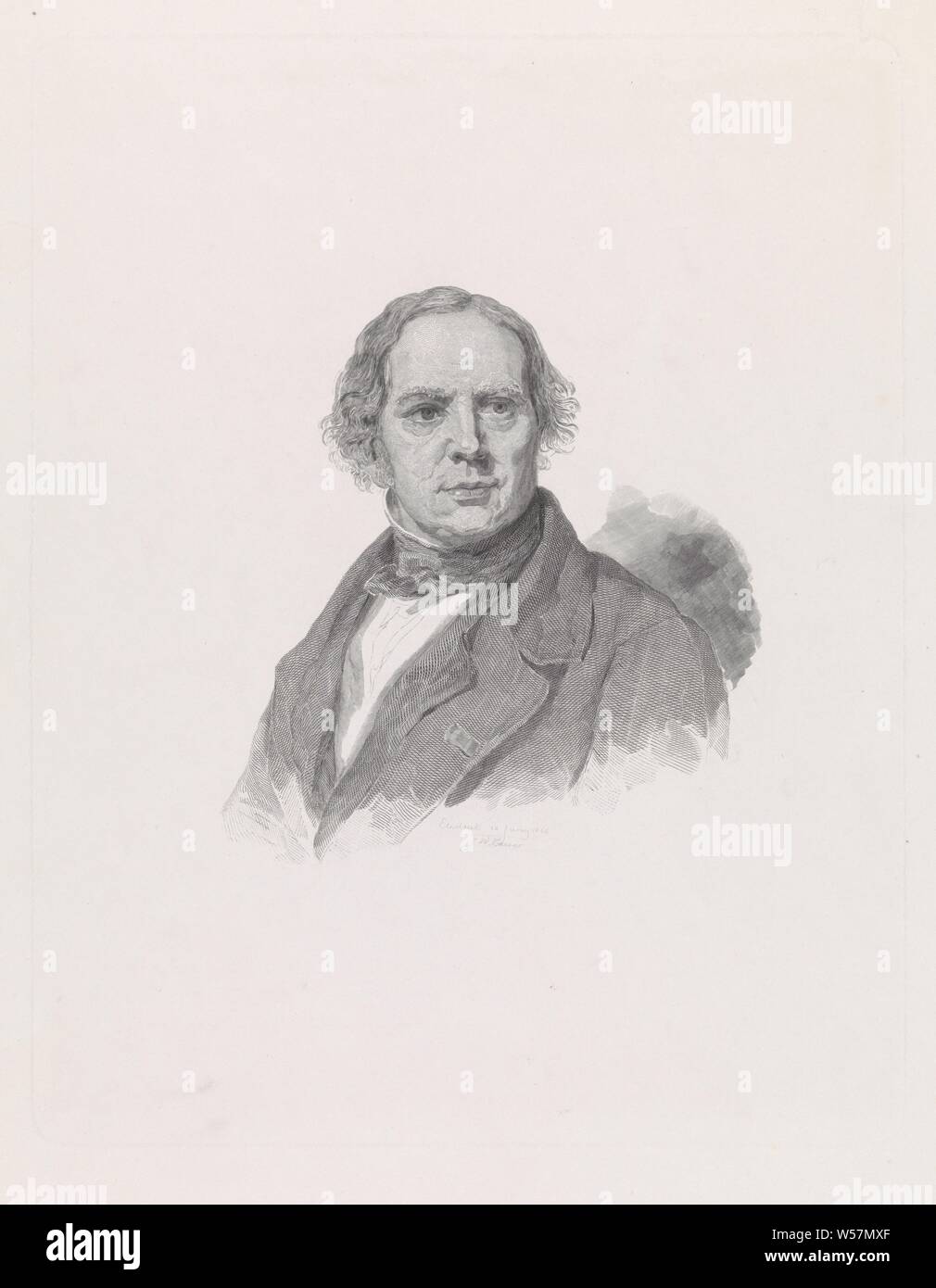 Portrait de Jan Willem Pieneman, buste à gauche de l'artiste visuel Jan Willem Pieneman, Jan Willem Pieneman, Johann Wilhelm Kaiser (I) (mentionné sur l'objet), 1846, papier, gravure, h 350 mm × W 274 mm Banque D'Images