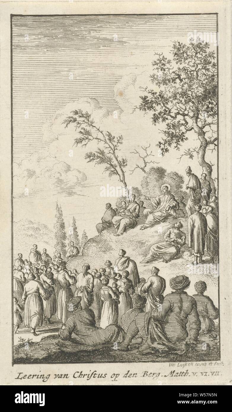 Le Sermon sur la montagne du Christ sur la montagne vingt-quatre scènes du Nouveau Testament (titre de la série), la commande 'que ces pierres se changent en pain, Tentation du Christ dans le désert, Jan Luyken (mentionné sur l'objet), Amsterdam, 1681, papier, gravure, h 123 mm × w 75 mm Banque D'Images