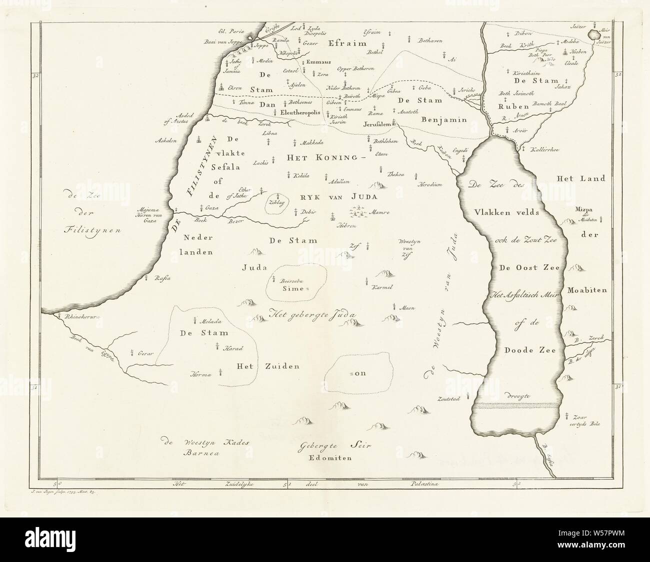 Carte de la partie sud de la Palestine, des cartes de pays ou de régions distinctes, Jan van Jagen (mentionné sur l'objet), Amsterdam, 1793, papier, gravure, h 354 mm × W 449 mm Banque D'Images