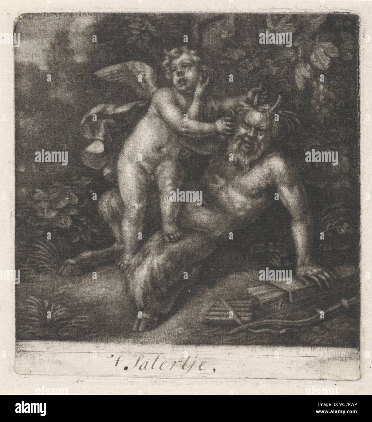 Amor s'empare d'un satyr par les cornes" t Satertje, enchaînés, Cupid', 'Amor doloris satyr (s) (en général), anonyme, 1650 - 1800, papier, h 115 mm × W 108 mm Banque D'Images