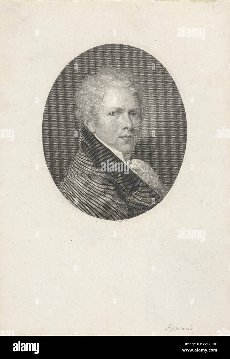 Portrait du peintre Andrea Appiani, Portraits d'italiens célèbres dans des ovales (titre de la série), Giuseppe Longhi (mentionné sur l'objet), l'Italie, 1776 - 1831, papier, gravure, h 249 mm × W 172 mm Banque D'Images