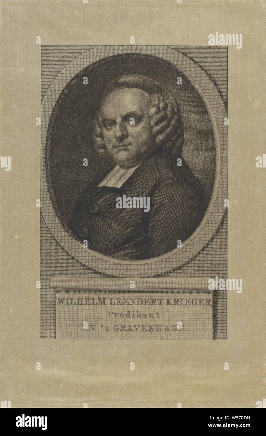 Portrait de Wilhelm Leendert Krieger, pasteur à La Haye, Wilhelm Leendert Krieger, Reinier Vinkeles (I) (mentionné sur l'objet), Amsterdam, 1793, sérigraphie, gravure, h 234 mm × W 155 mm Banque D'Images