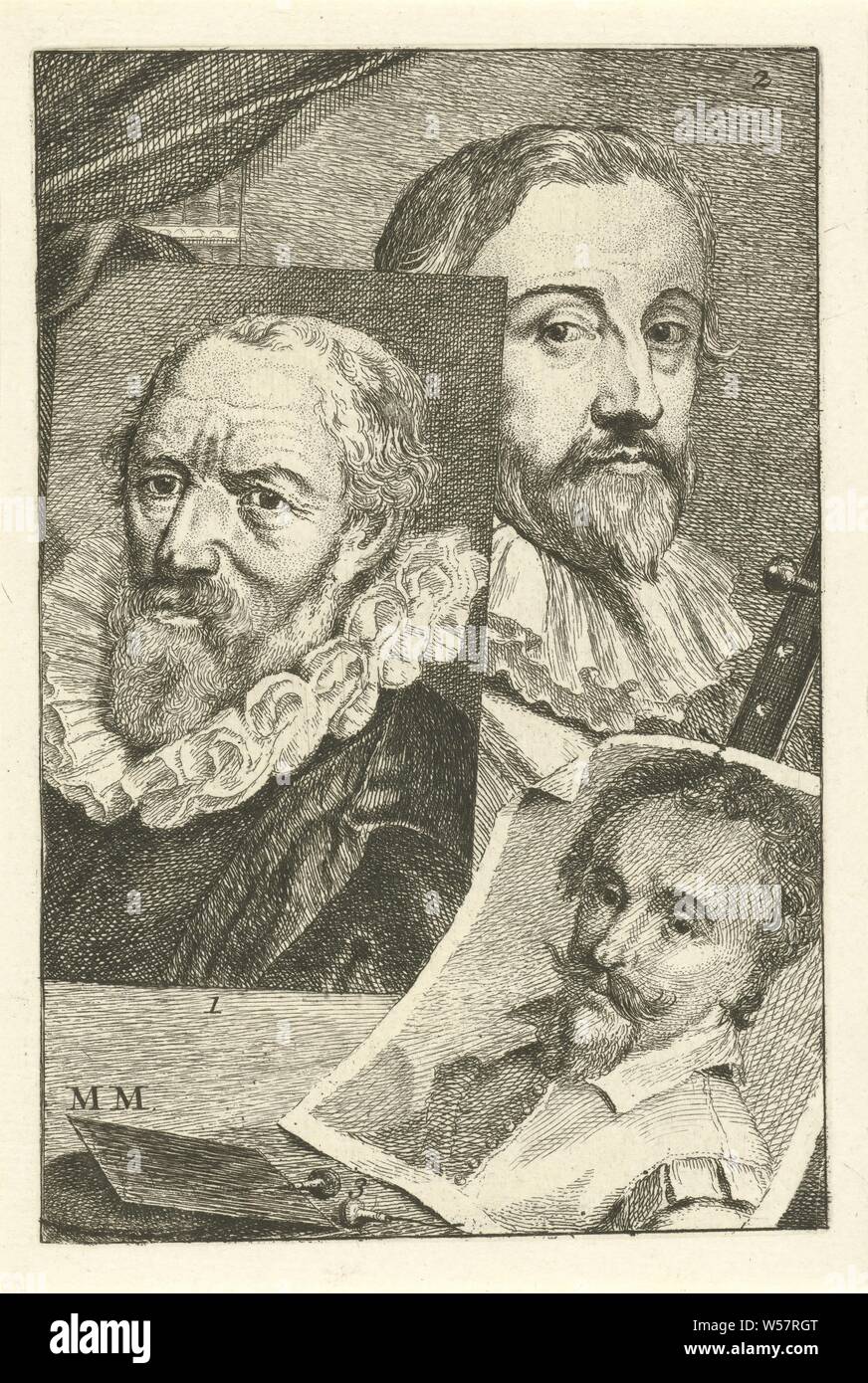 Portraits de Sans titre by munier Jacob, Pieter de Jode I et Richard Dadd, trois portraits de l'artiste. Portrait de Sans titre by munier Jacob (n. 1), Pieter de Jode I (no. 2) et Richard Dadd (no. 3). Imprimé en bas à gauche : MM, Jacob, Sans titre by munier Jode (I), Pieter de, Richard Dadd, Jan l'amiral, 1764, papier, gravure, h 155 mm × W 102 mm Banque D'Images