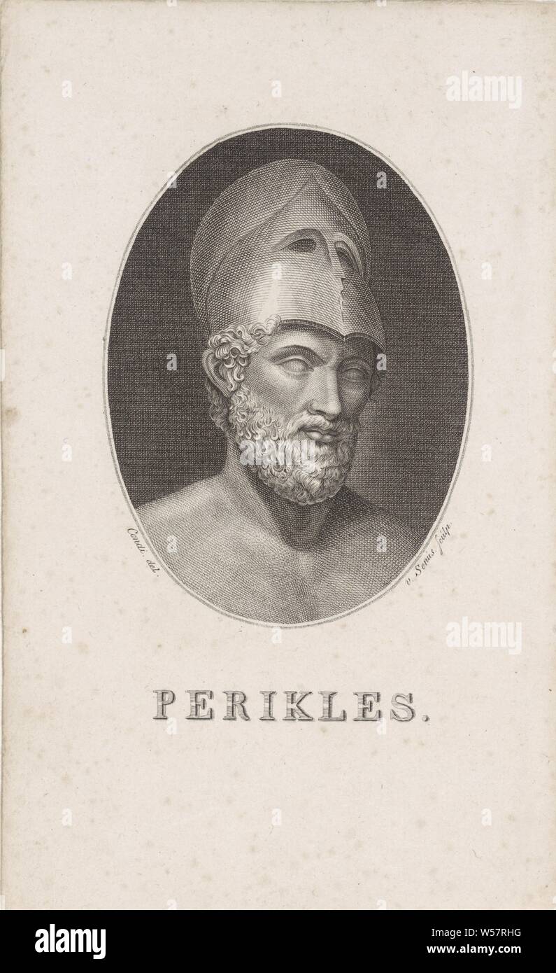 Portrait de Perikles, général athénien et staasman, Perikles, Willem van Ethemi (mentionné sur l'objet), Pays-Bas, 1783 - 1851, papier, gravure, h 221 mm × W 135 mm Banque D'Images