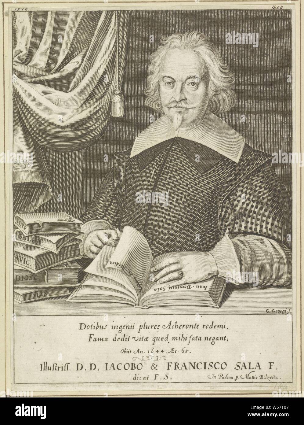 Portrait de l'écrivain Giovanni Domenico Sala, historique, portrait d'un écrivain, Giovanni Domenico Giovanni Sala, Georgi (mentionné sur l'objet), en 1644 ou après, le papier, gravure, h 218 mm × W 162 mm Banque D'Images