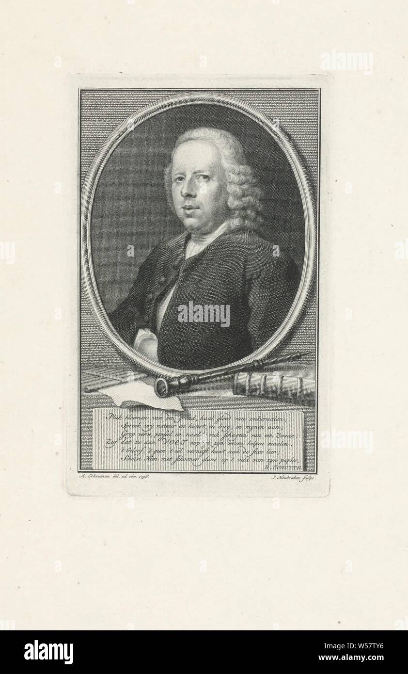 Portrait de Johannes Eusebius pieds et demi-longueur portrait à gauche dans un ovale par Johannes Eusebius pieds dans un médaillon ovale reposant sur un piédestal. Sur la base également un certain nombre d'attributs et une plaque sur laquelle un verset de six lignes en néerlandais, Johannes Eusebius Voet, Jacob Houbraken (mentionné sur l'objet), Amsterdam, 1756 - 1780, le papier, gravure, h 185 mm × W 111 mm Banque D'Images
