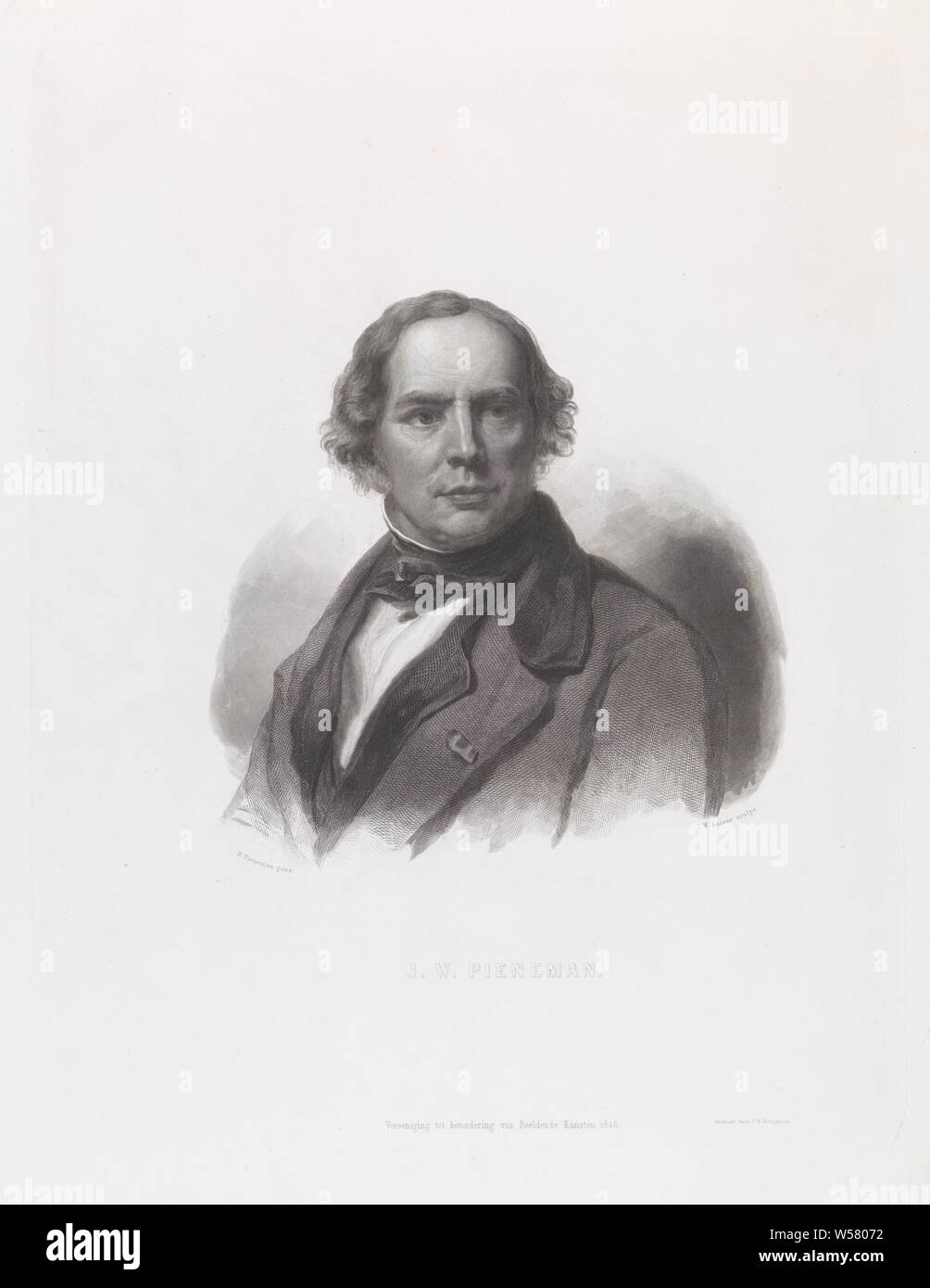 Portrait de Jan Willem Pieneman, buste à gauche de l'artiste visuel Jan Willem Pieneman., Jan Willem Pieneman, Johann Wilhelm Kaiser (I) (mentionné sur l'objet), 1846, papier, gravure, h 340 mm × W 274 mm Banque D'Images