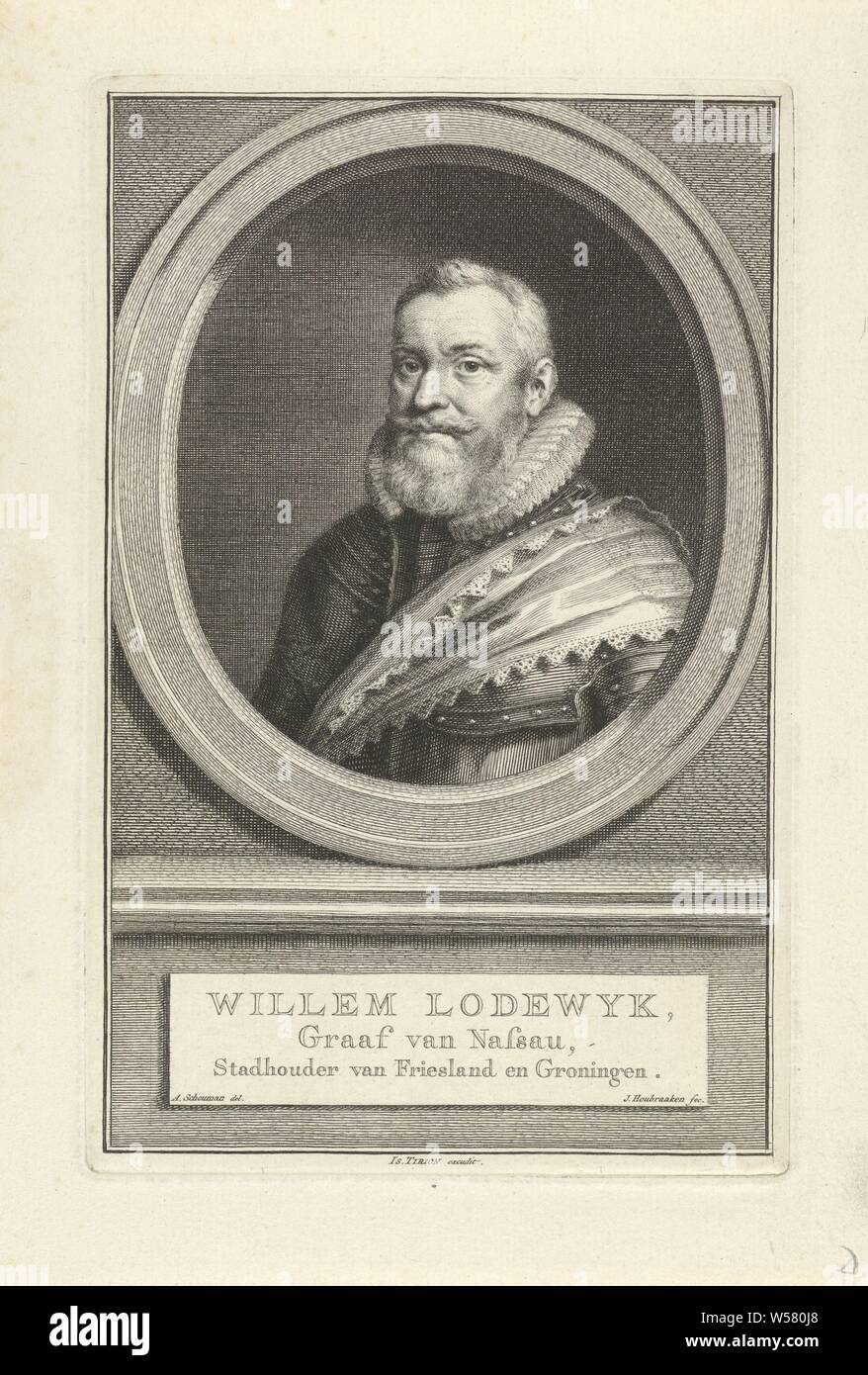 Portrait de Willem Lodewijk, comte de Nassau, Willem Lodewijk Comte de Nassau-Dillenburg, Jacob Houbraken (mentionné sur l'objet), Amsterdam, 1749 - 1759, papier, gravure, h 180 mm × W 115 mm Banque D'Images