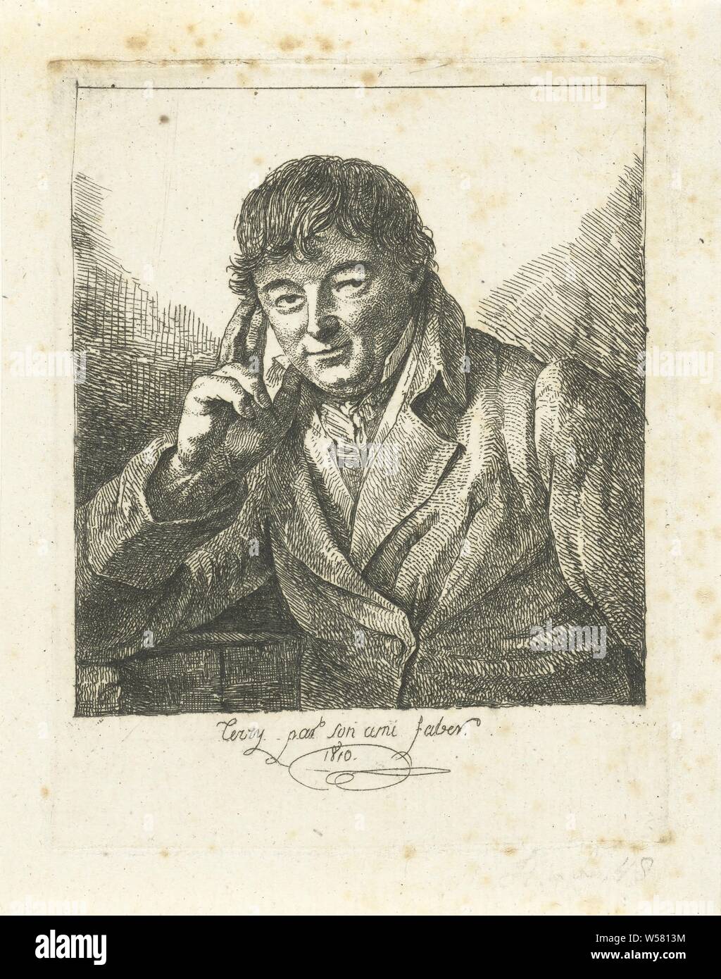 Portrait de Terry, Portrait d'un ami de la bouilloire, le trader Terry. Il est représenté dans la moitié, avec trois doigts à la tête., l'homme adulte, Frédéric Théodore Faber (mentionné sur l'objet), Bruxelles, 1810, papier, gravure, h 109 mm × w 86 mm Banque D'Images