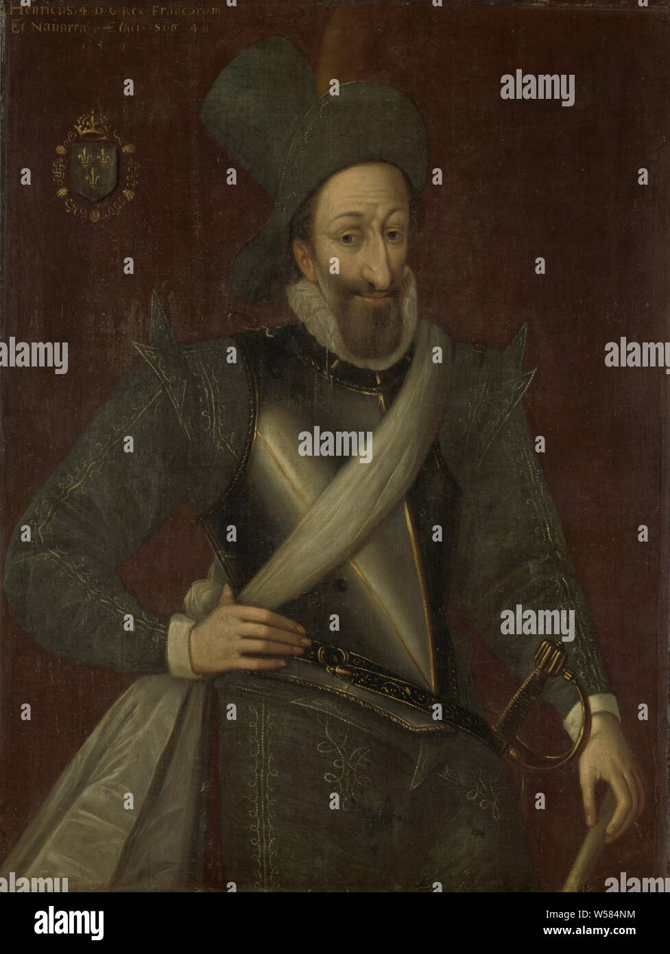 Henri IV (1553-1610), Roi de France, Portrait de Henri IV, roi de France.  Comité permanent avec un bandeau sur l'kuras. Sur la tête un chapeau à  plumes., Jacob Bunel (manière de), 1592,