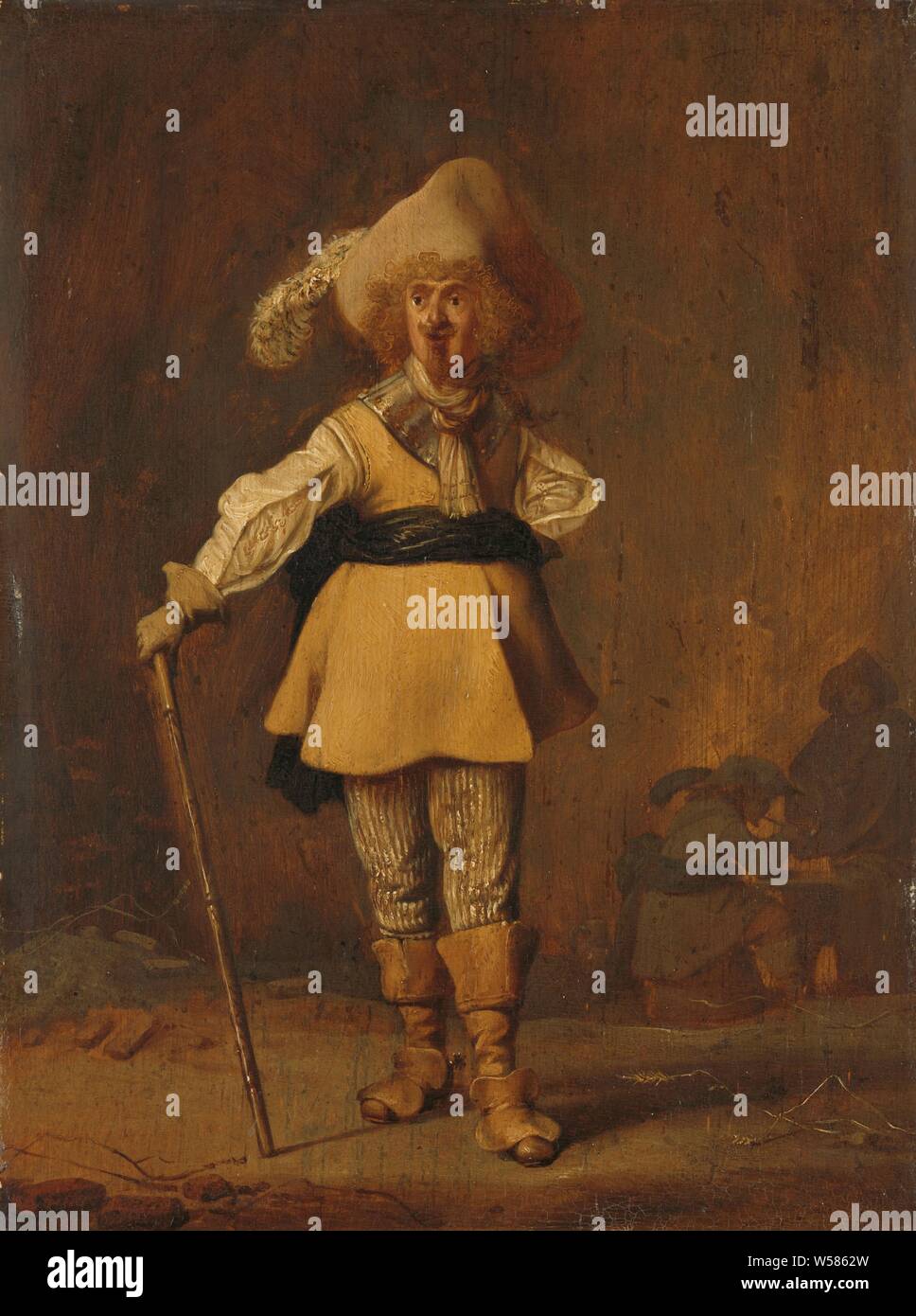 Un capitaine, un capitaine debout avec un bâton dans sa main. Dans l'arrière-plan deux soldats, la guerre, les affaires militaires (citoyens soldats, la garde civile, la milice citoyenne), les forces terrestres (officiers), Willem Bartsius (mentionné sur l'objet), ch. 1622 - c. 1639, le groupe spécial, de la peinture à l'huile (peinture), h 38,5 cm × w 29 cm d 5,2 cm Banque D'Images