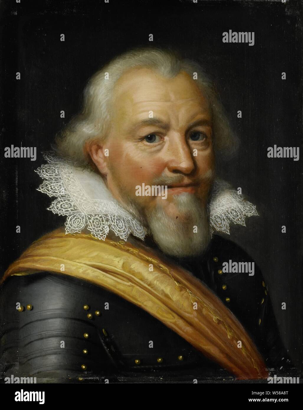 Portrait du Comte Jan VII ou de Nassau-Siegen, connu sous le nom de Middle, portrait de Jan le milieu (1561-1623), comte de Nassau-Siegen. Buste à droite, en armure. Partie de la série de portraits de la maison Honselaarsdijk., Jan Antonisz van Ravesteyn (atelier de), ch. 1610 - c. 1620, tableau de bord, de la peinture à l'huile (peinture), support : h 30,1 cm × 24,5 cm w t 1,0 cm d 2,2 cm Banque D'Images