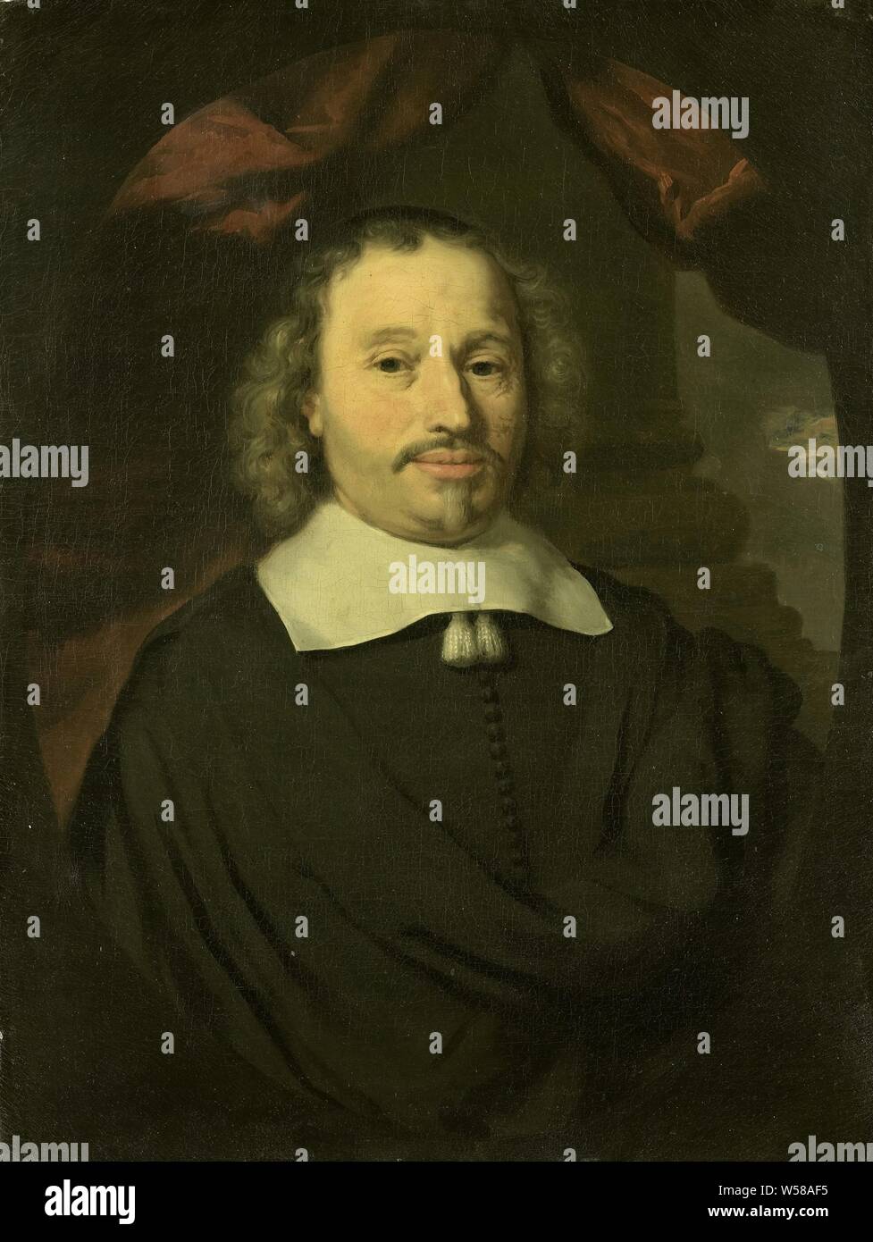 Portrait de Hendrick Wijnands (1601 / 02-1676), Portrait d'Hendrick Wijnands, épicerie à Amsterdam. Buste en ovale et visage. une colonne dans l'arrière-plan., Nicolaes MAES (copie d'après), 1654 - 1700, la toile, la peinture à l'huile (peinture), H 45 cm × w 34 cm d 5 cm Banque D'Images