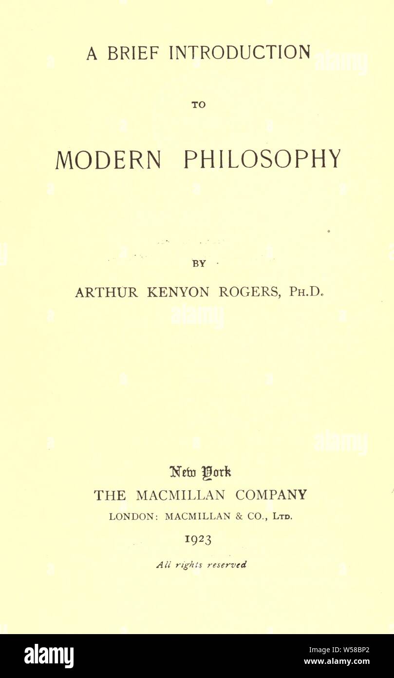 Une brève introduction à la philosophie moderne : Rogers, Arthur Kenyon, 1868-1936 Banque D'Images