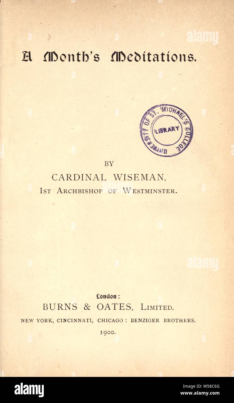 Un mois de méditations : Nicholas Wiseman, Patrick, 1802-1865 Banque D'Images