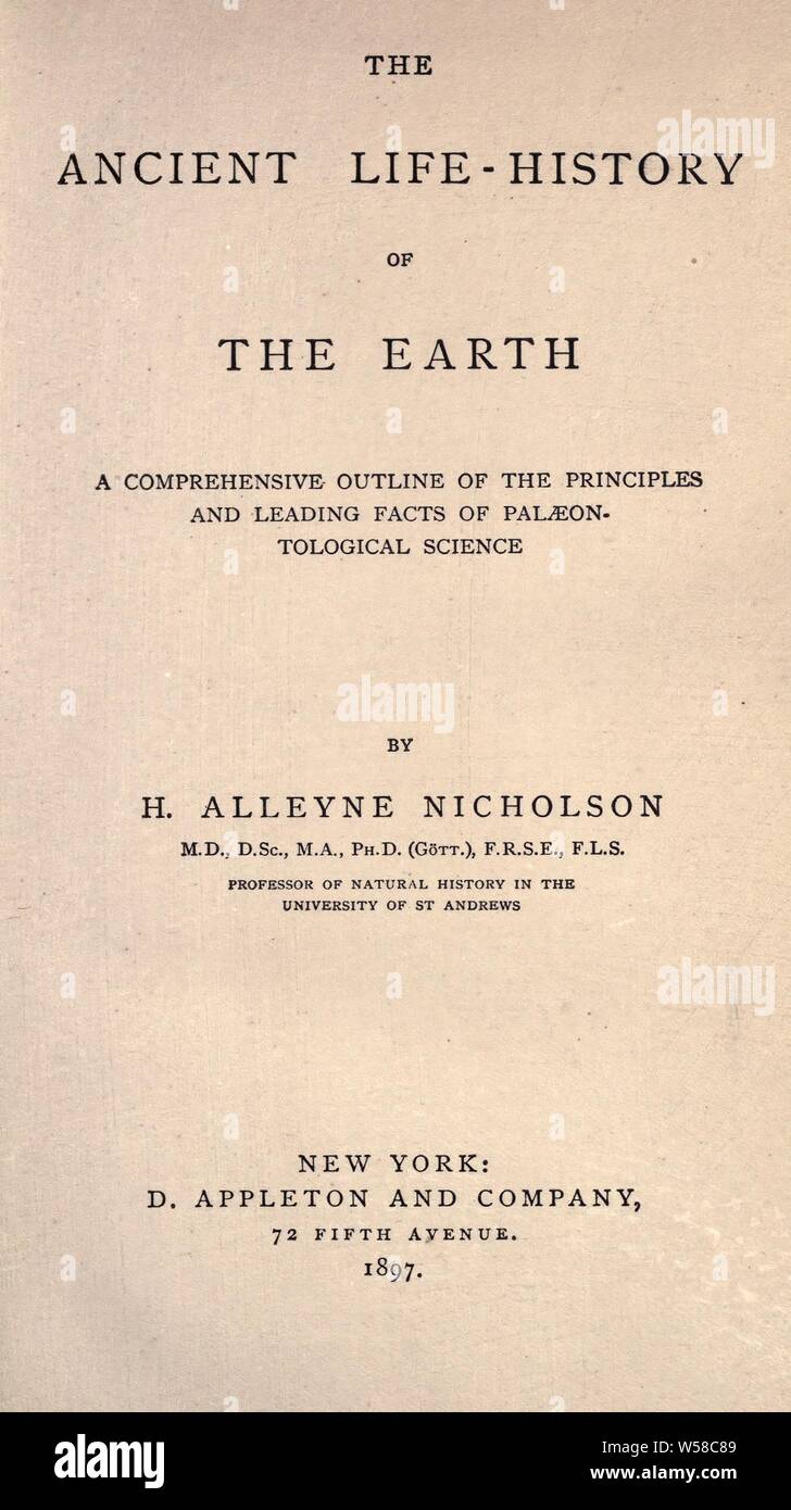 La vie ancienne, histoire de la terre ; : Nicholson, Henry Alleyne, 1844-1899 Banque D'Images