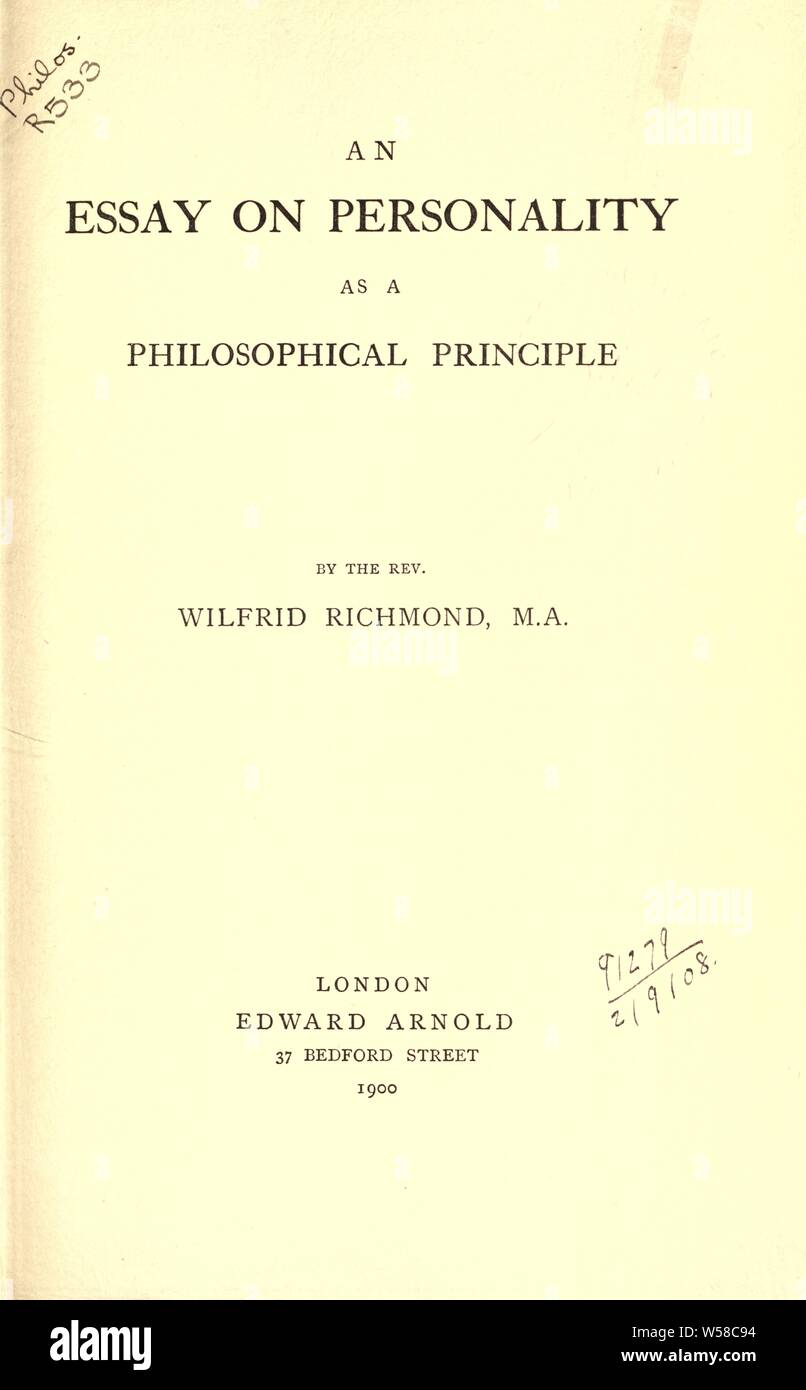 Un essai sur la personnalité comme un principe philosophique : Richmond, Wilfrid Banque D'Images