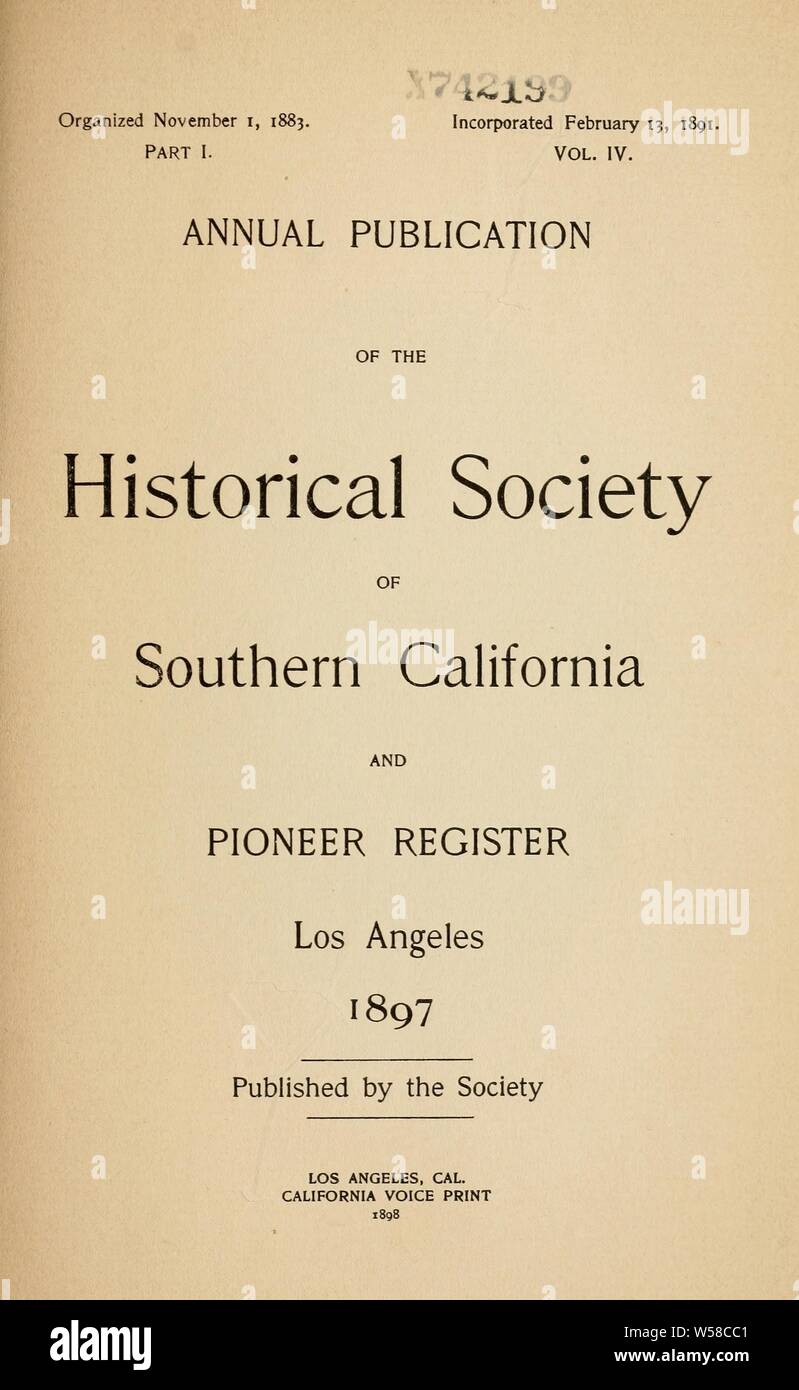 Publication annuelle de la Société historique de Californie du Sud et Pioneer s'inscrire, Los Angeles : La Société historique de Californie du Sud Banque D'Images