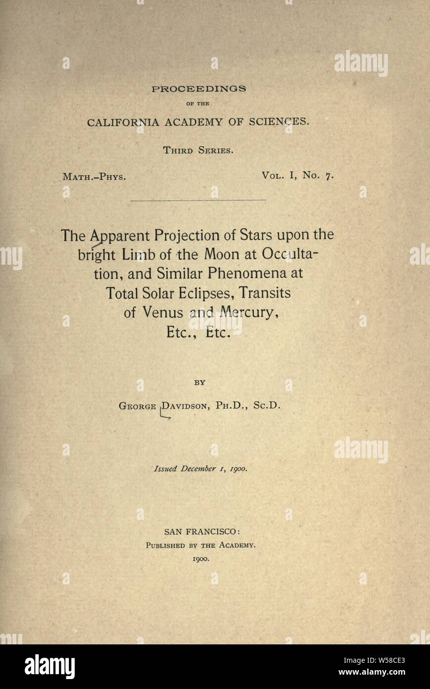 L'apparente à la projection d'étoiles membre de la lune lumineuse à l'occultation, et des phénomènes semblables à des éclipses solaires totales, les transits de Vénus et de mercure, etc., etc. : Davidson, George, 1825-1911 Banque D'Images