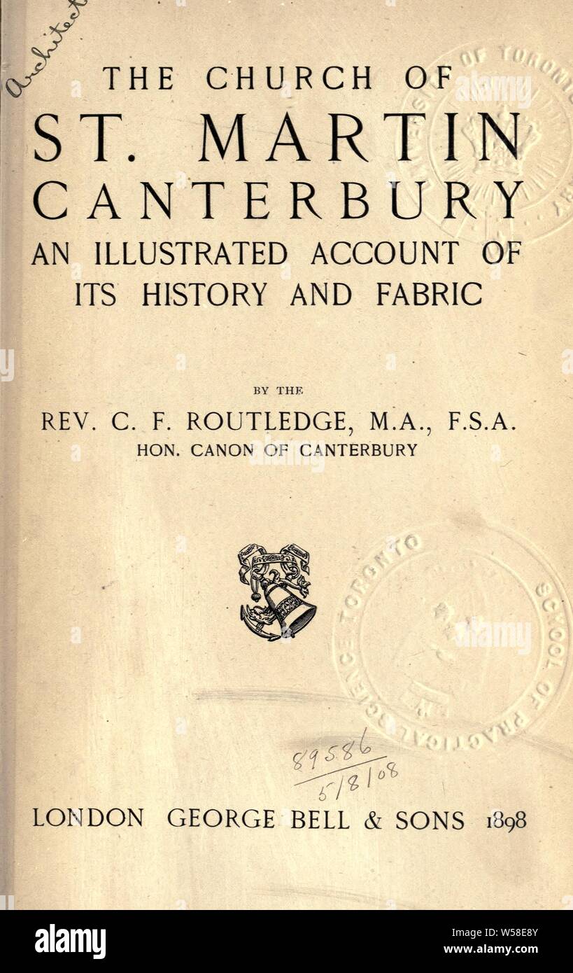 L'église Saint Martin, Canterbury, an illustrated compte de son histoire et de tissus : Routledge, C. F Banque D'Images