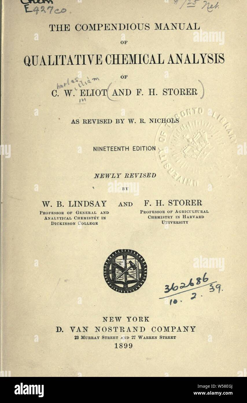 L'compendious manuel d'analyse chimique qualitative : Eliot, Charles W. (Charles William), 1834-1926 Banque D'Images