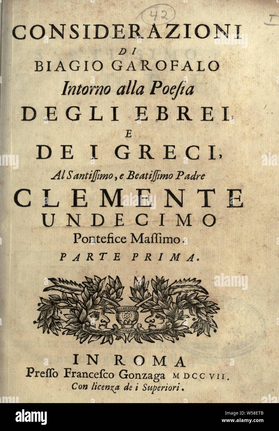 Considerazioni Intorno alla poesia degli ebrei e dei Greci : Garofalo, Biagio, 1677-1762 Banque D'Images