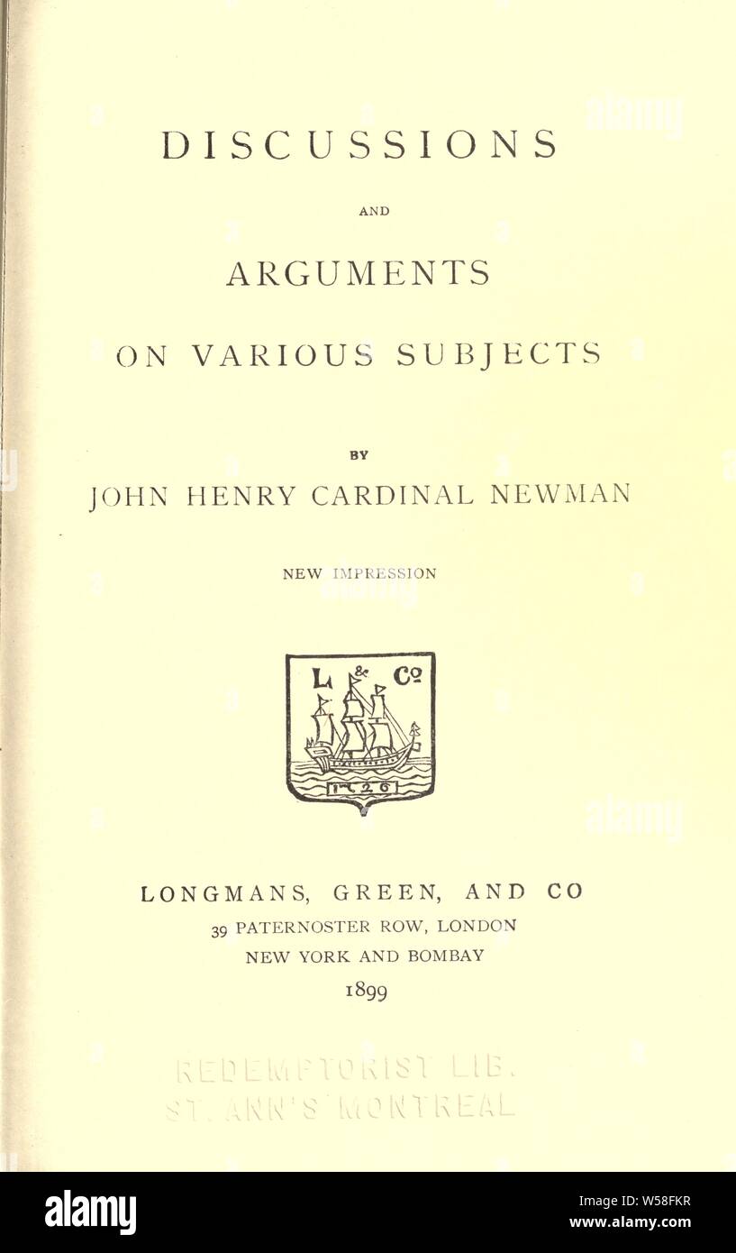 Discussions et arguments sur divers sujets : Newman, John Henry, 1801-1890 Banque D'Images