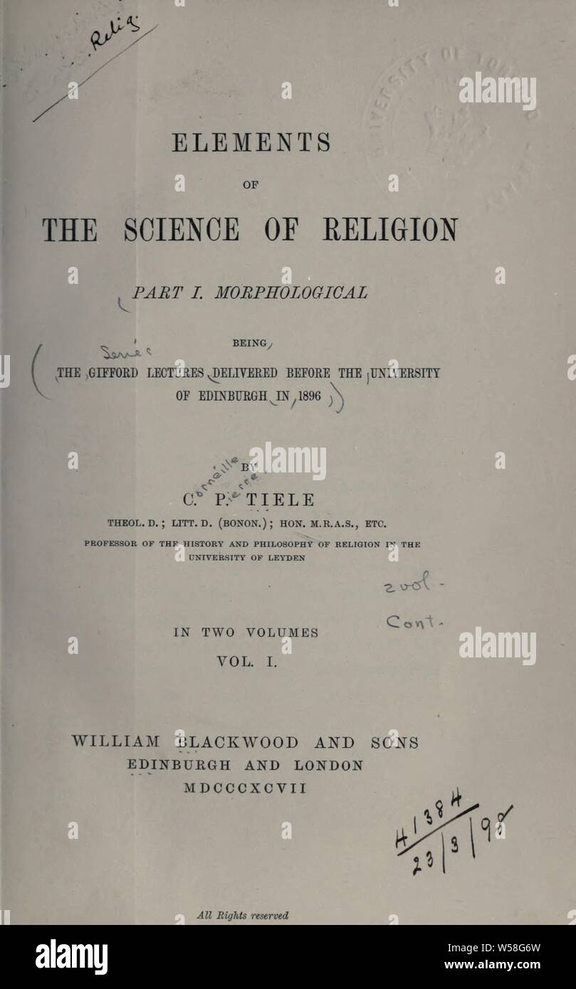 Éléments de la science de la religion : Tiele, C. P. (Cornelis Petrus), 1830-1902 Banque D'Images