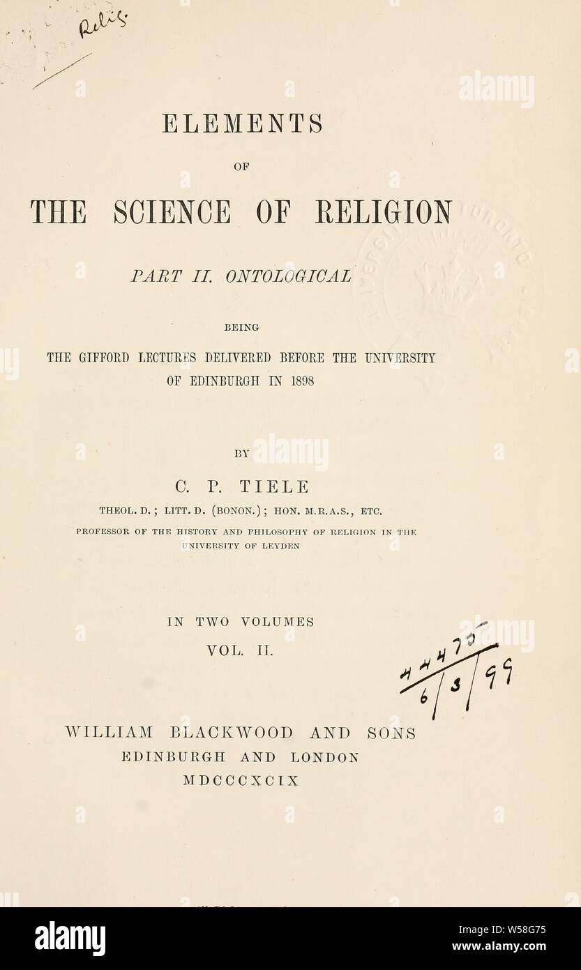 Éléments de la science de la religion : Tiele, C. P. (Cornelis Petrus), 1830-1902 Banque D'Images
