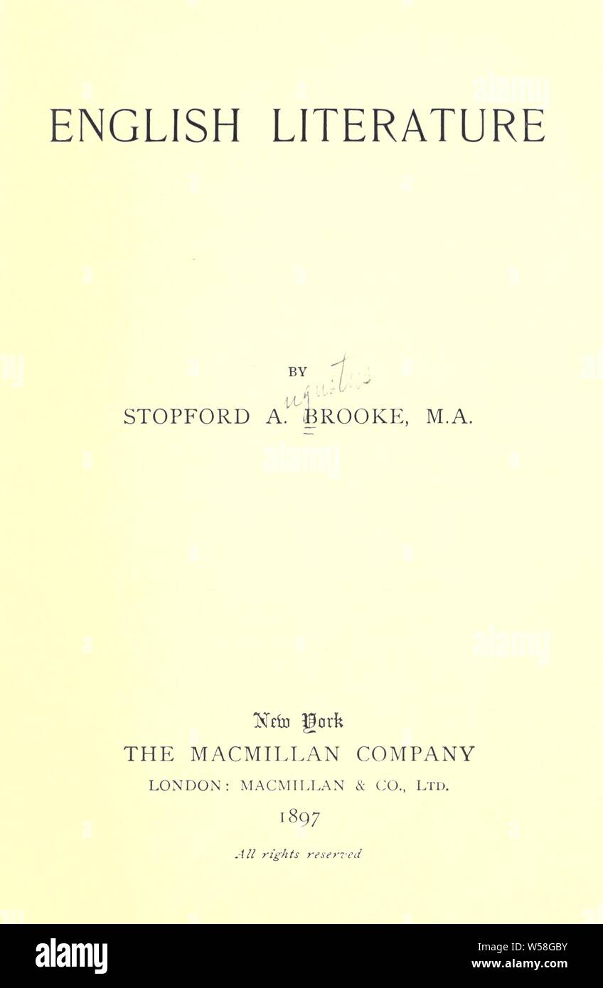 La littérature anglaise : Brooke, Stopford Augustus, 1832-1916 Banque D'Images