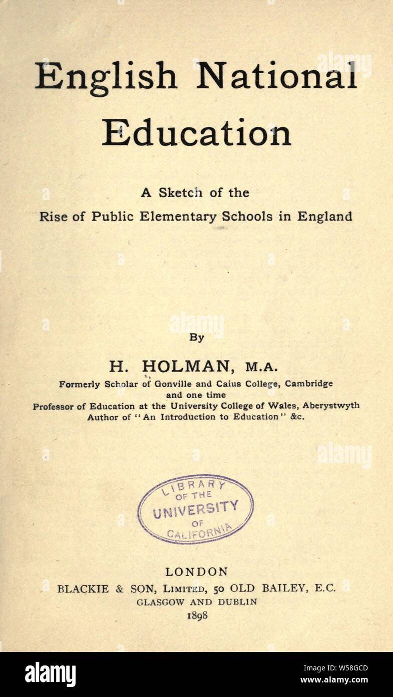 L'éducation Nationale Français : un croquis de la montée des écoles élémentaires publiques en Angleterre : Holman, Henry Banque D'Images