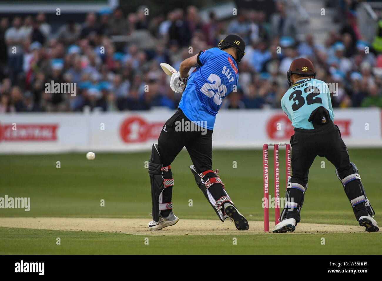 Hove, Royaume-Uni. 26 juillet, 2019. 26 juillet 2019, le centre de masse du comté, Hove ; vitalité Blast 2019 T20, Sussex Sharks vs Surrey ; ph (28) sel de Sussex est premier guichet d'automne : Crédit Phil Westlake/News Images Nouvelles Images /Crédit : Alamy Live News Banque D'Images