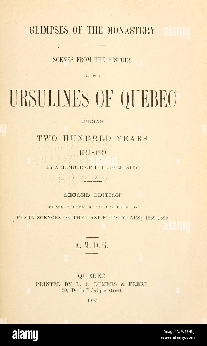 Aperçu du monastère : scènes de l'histoire des Ursulines de Québec pendant deux cents ans, 1639-1839 : membre de la communauté Banque D'Images